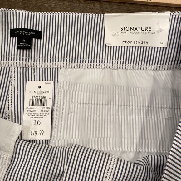 NWT ANN TAYLOR Signature White Blue Striped Ankle Trouser 16 - Picture 5 of 7